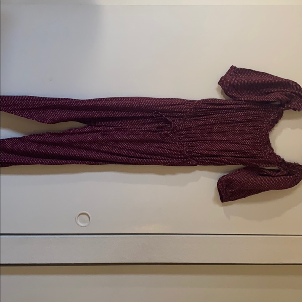 Maroon Polka Dot Off the shoulder Jumpsuit